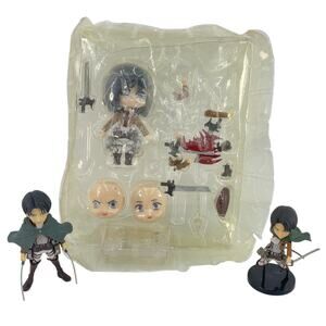 Good Smile Nendoroid Attack on Titan Anime Mikasa Levi Ackerman Figures Preowned